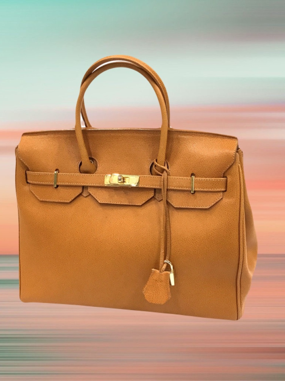 Birkin Style Chestnut Gold Handmade in Firenze Leather Hand Bag with strap